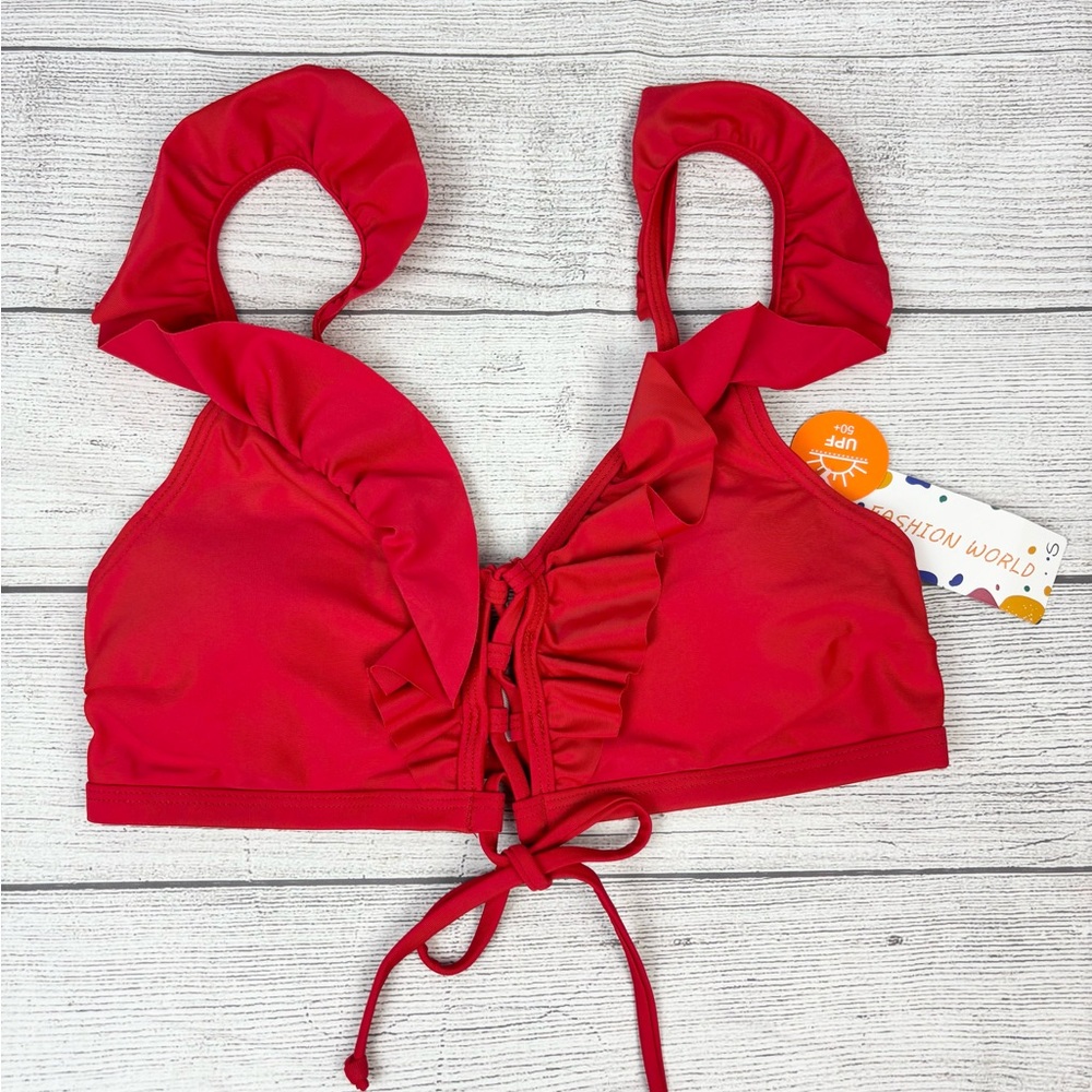 Red Ruffled Bikini Top Small